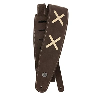 Afbeelding van D&#039;Addario Accessories gitaarband van leer gitaaraccessoires elektrische gitaarband, akoestische en basgitaarband vintage DG 6,3 cm breed, Bruin