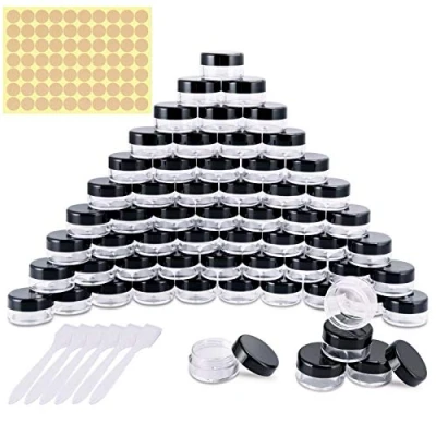Afbeelding van 60 stuks lege cosmeticapotten van kunststof, transparant, voor reizen, cosmeticacontainers, monsterpot lotion, crème, make up opslag (5 g/5 ml), zwart.