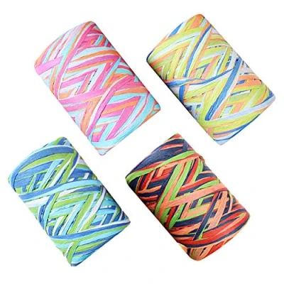 Afbeelding van Keleily Raphia lint, gekleurd raffia papier, 4 rollen, 80 m koord voor Kerstmis, geschenkverpakking, decoratie, weven, bloemist mix van kleuren
