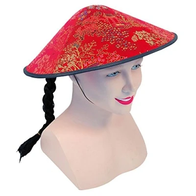 Afbeelding van Bristol Novelty BH441 Chinese Coolie hoed van stof en vlecht, uniseks, volwassenen, rood zwart, één maat