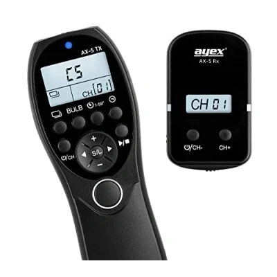 Afbeelding van ayex AX 5 draadloze afstandsbediening compatibel met Nikon (DC2) bijv. Z6 Z7 D7500 D750 D7200 D7100 D7000 D610 D600 D5600 BULB geprogrammeerde trigger