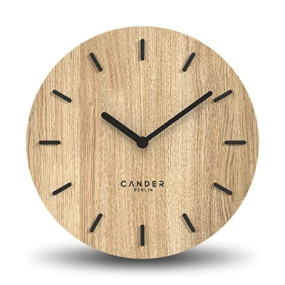 Afbeelding van Cander Berlin MNU 2730 A stille moderne eikenhouten wandklok zonder tikken voor keuken woonkamer analoge vintage 30 cm