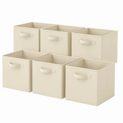 Afbeelding van PowerKing Opslagbakken, Opvouwbare Stoffenopslag Kubussen En Doek Opslag Organizer Lade Voor Kast Speelgoed Opslag, 6 Pak, Beige