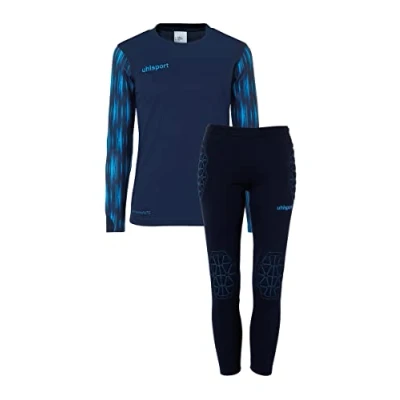 Afbeelding van uhlsport Reaction GOALKEEPER junior keeperset voetbalset gevoerd T shirt en broek complete set (marineblauw, maat 116)