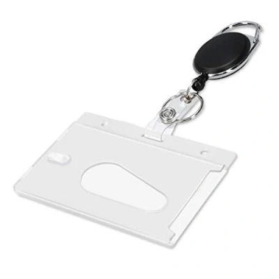 Afbeelding van kwmobile intrekbaar trekkoord en badgehouder Enkele kaarthouder met riemclip, karabijnhaak sleutelring ID kaarten, pasjes badges Zwart