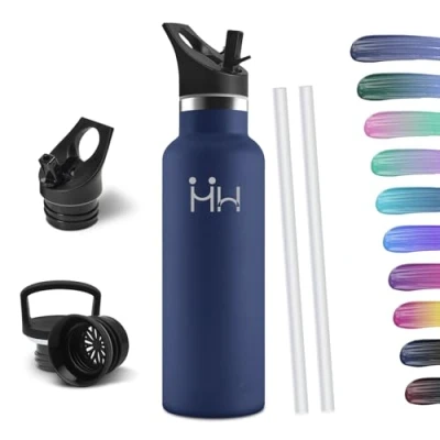Image de HoneyHolly Bouteille Isotherme 750 ML, étanche sans BPA, Gourde Paille, Double Paroi, Metal, 18/8 Acier Inoxydable, Thermos Isotherme, avec d&#039;eau pour Sport, Randonnée