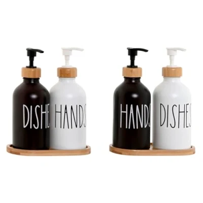 Afbeelding van Zeepdispenser Home ESPRIT Wit Zwart Bamboe Kristal 350 ml 15,5 x 8 19 cm (2 Stuks)