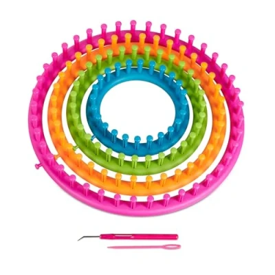Afbeelding van Relaxdays breiringen 6 delige set rond breiraam muts knitting loom kinderen