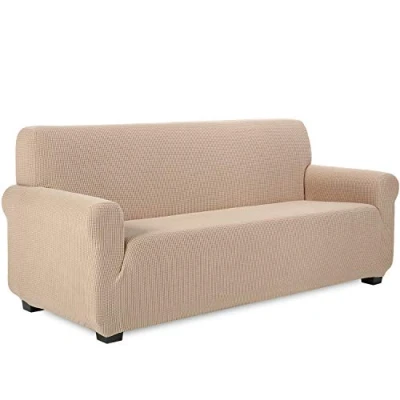 Afbeelding van TIANSHU Bankovertrek voor 3 zitsbank, jacquard, elastische bankhoes, bank met armleuningen, bankbekleding, decoratie woonkamer of slaapkamer, zandkleurig