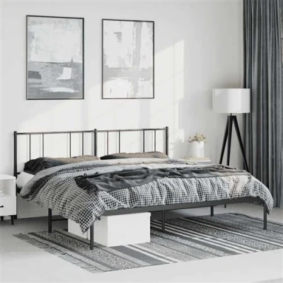 Image de vidaXL Cadre de lit métal avec tête noir 183x213 cm