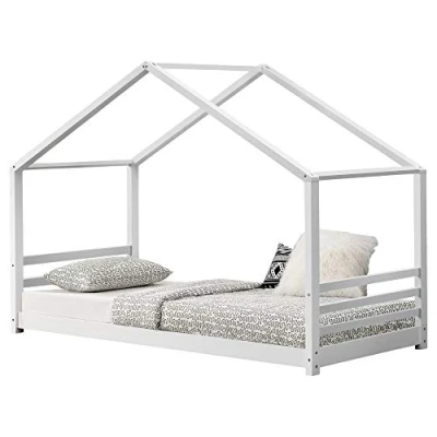 Afbeelding van Kinderbed met bedbodem grenen huisbed 90x200 cm wit