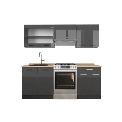 Afbeelding van Vicco Complete keukeneenheid R Line, Antraciet hoogglans/antraciet, 200 cm zonder werkblad