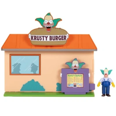 Afbeelding van Les Simpsons Diorama Krusty Burger en figuur 1 beweegbaar 6,5 cm + decoratie accessoires officiële licentie verzamelspeelgoed cadeau idee voor kinderen vanaf 4 jaar