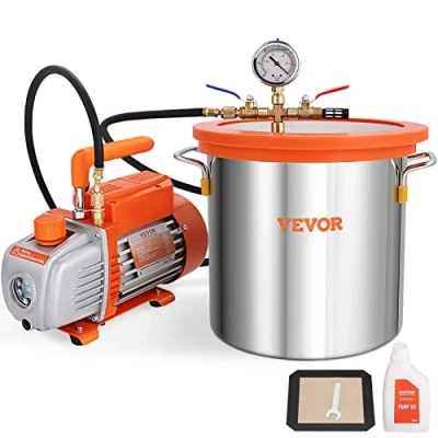 Afbeelding van VEVOR 150W Eentraps Vacuümpomp 11L Vacuümkamer 100L/min 250ml Olie Capaciteit voor Hout Stabilisatie Hars Ontgassing