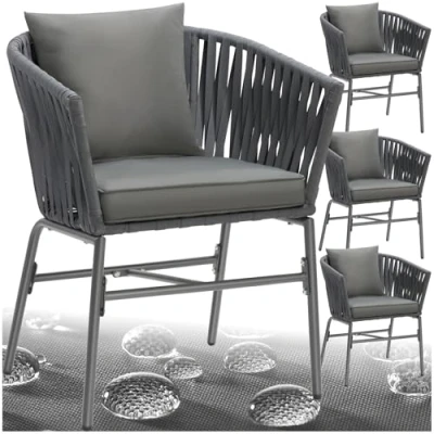 Afbeelding van tectake® Tuinstoel, set van 4, metalen buitenstoel, terrasstoel met armleuningen, lounge chair, tuin fauteuil, meubels, balkon tuinset lounge, waterafstotende kussens, verstelbare poten
