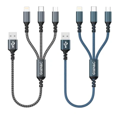 Afbeelding van GIANAC 2 stuks 0,5 m multi USB kabel, 3 in 1 snellaadkabel, universele snellaadkabel met micro + C Lightning voor iPhone, Android Galaxy, Huawei, Oneplus, Sony,
