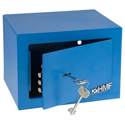 Afbeelding van HMF 49216 05 Kleine kluis met sleutel, meubelkluis, 23 x 17 cm, blauw