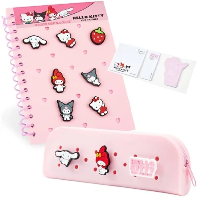 Afbeelding van Hello Kitty Personaliseerbaar A5 notitieboek en etui met ritssluiting, Kawaii schrijfwarenset pinnen, zelfklevende notities, schoolbenodigdheden, anime geschenken