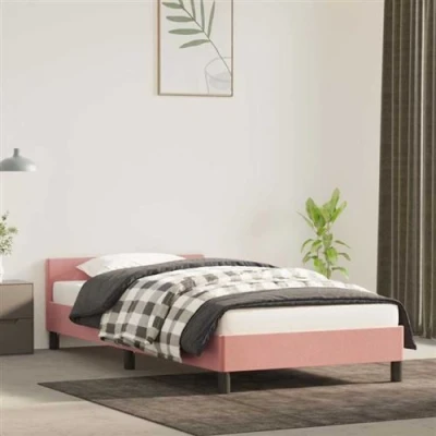 Afbeelding van Bedframe met hoofdeinde fluweel roze 90x190 cm