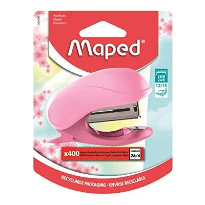 Afbeelding van Maped Mini Vivo nietmachine pastelroze + 400 nietjes 26/6 Lichaam van gerecycled materiaal Met geïntegreerde nietjesverwijderaar Geschikt voor 24/6 en Bindt tot 15 vellen