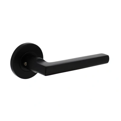 Afbeelding van Intersteel Deurklink zwart Hoek 90 vlak Ø55x8 mm met nokken Ø6x12