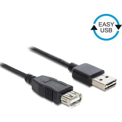 Afbeelding van Delock USB kabel 2.0 A stekker, bus 3.00 m Zwart Stekker past op beide manieren, Vergulde steekcontacten, UL gecertificeerd 83372