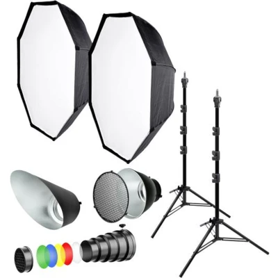Afbeelding van BRESSER Studio Flitser Accessoire Pakket Octaboxen Lampstatief Reflector Spotreflector Honingraad Snoot