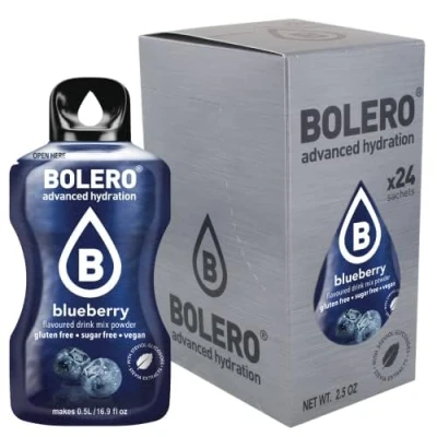Afbeelding van Blueberry Bolero 24 x 3 g, suikervrij, gezoet met stevia + vitamine C, voor kinderen en sport, glutenvrij, veganistisch, bosbessensmaak