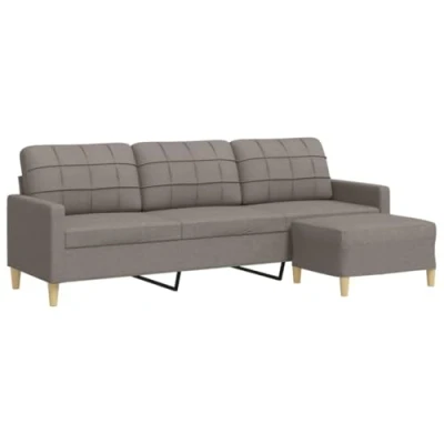 Image de vidaXL Canapé à 3 places avec repose pieds Taupe 210 cm Tissu3278256