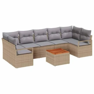 Afbeelding van vidaXL 8 delige Tuin Sofa Set met Kussens Beige Poly Rattan Acacia