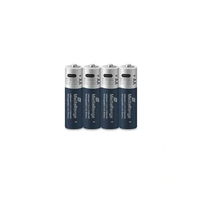 Afbeelding van MediaRange oplaadbare USB C Li Ion batterijen, Mignon AA I 1.5VI 1.400mAh, 4 pack