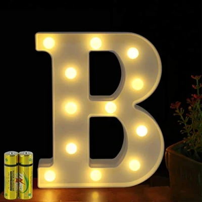 Afbeelding van HONPHIER® lichtgevende letters, alfabet ledlamp, decoratieve letter, werkt op batterijen, voor feest, bruiloft, huis, bar, decoratie (B).