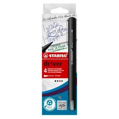 Afbeelding van STABILO dr!ver fineliner, medium punt, geassorteerde kleuren, blister van 4 stuks