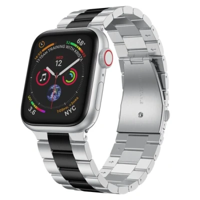 Afbeelding van Apple watch Stalen schakelband Zilver met zwart Geschikt voor 42mm / 44mm 45mm 49mm