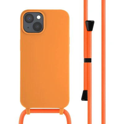 Afbeelding van iMoshion hoesje Geschikt voor iPhone 14 met koord Siliconen Oranje