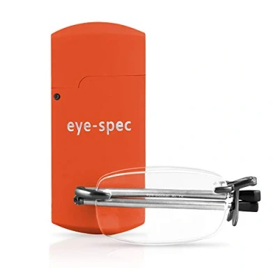 Afbeelding van eye spec Elegante frameloze leesbril met oranje etui ultralicht vouwontwerp
