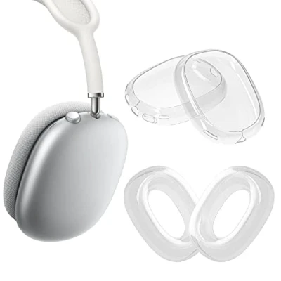 Afbeelding van kwmobile 2in1 set koptelefoon Hoes en oorkussen cover geschikt voor Apple AirPods Max hoofdtelefoon in transparant