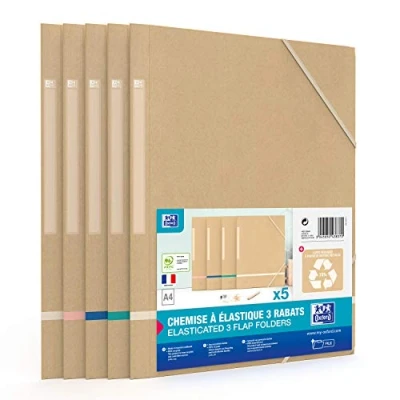 Afbeelding van Oxford elastomap Touareg, ft A4, uit karton, naturel en geassorteerde kleuren, pak van 5 stuks