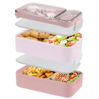 Afbeelding van HENSHOW bento Box voor volwassenen, lekvrij, 2 laags, schattige box, magnetronbestendig, BPA vrij, roze