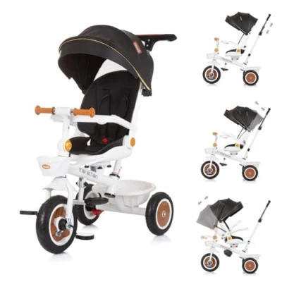 Afbeelding van Chipolino 2 in 1 Marathon driewieler, omkeerbare zitting, rubberen wielen, luifel, kleur: zwart wit