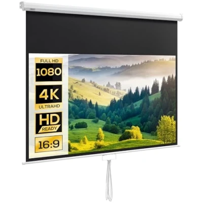 Afbeelding van HOMCOM Projectiescherm voor tv en thuisbioscoop, 80 inch, videoprojector, 16:9, 4K HD, wand of plafondbevestiging, 187 l x 8 d 150 h cm