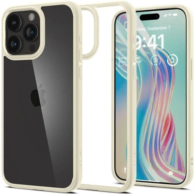Afbeelding van Spigen Crystal Hybrid Hoesje Geschikt voor Apple iPhone 15 Pro Max Back Cover Militaire Standaard Air Cushion Transparant Beige