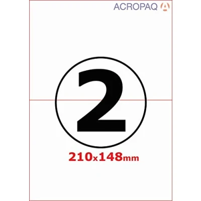Afbeelding van Stickervellen A4 Etiketten, 100 vellen, 2 per vel, 210 x 148 mm Adresetiketten, Etiketten stickers ACROPAQ