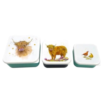 Afbeelding van Lunch Box/Snack Pots Set van 3 M/L/XL Jan Pashley Highland Coo Cow 6x13,5x13,5cm(XL)