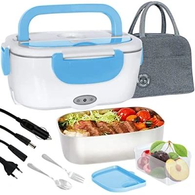 Afbeelding van Poligono Elektrische lunchbox (1,5 l/55 W), draagbare thermobox voor warme maaltijden, gourmetbak, Puro kantoor en auto, blauw