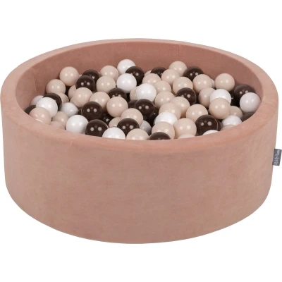 Afbeelding van KiddyMoon Velours ballenbad, 90 x 30 cm, 300 ballen met een diameter van 7 voor baby&#039;s, rond, gemaakt in de EU, zandroze: pastelbeige / bruin wit