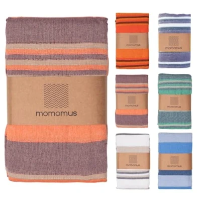 Afbeelding van MOMOMUS Dunne picknickhanddoek voor strand en camping, XXL met franjes, zandvrij, lichte picknickdeken of zeemat, zalm, 210 x 240 cm