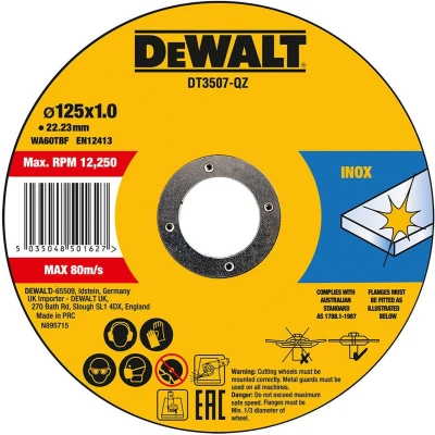 Afbeelding van DeWalt Accessoires Blik 10st Doorslijpschijf INOX 125x1x22,2mm DT3507 QZ