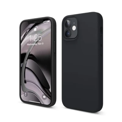 Afbeelding van elago Liquid Silicone Case Compatibel met iPhone 12 Mini Hoesje (5,4&quot;) Vloeibaar Siliconen Beschermhoes, Complete Bescherming: 3 laags Schokbestendig (Zwart)