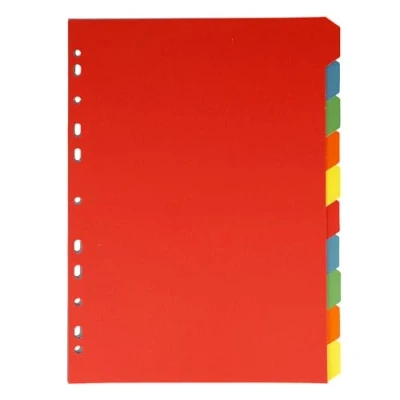Afbeelding van Westcott Register voor A4 mappen DIN 10 gekleurde tabbladen in 5 kleuren als ordner organizer robuust 160 g/m² met Europese perforatie
